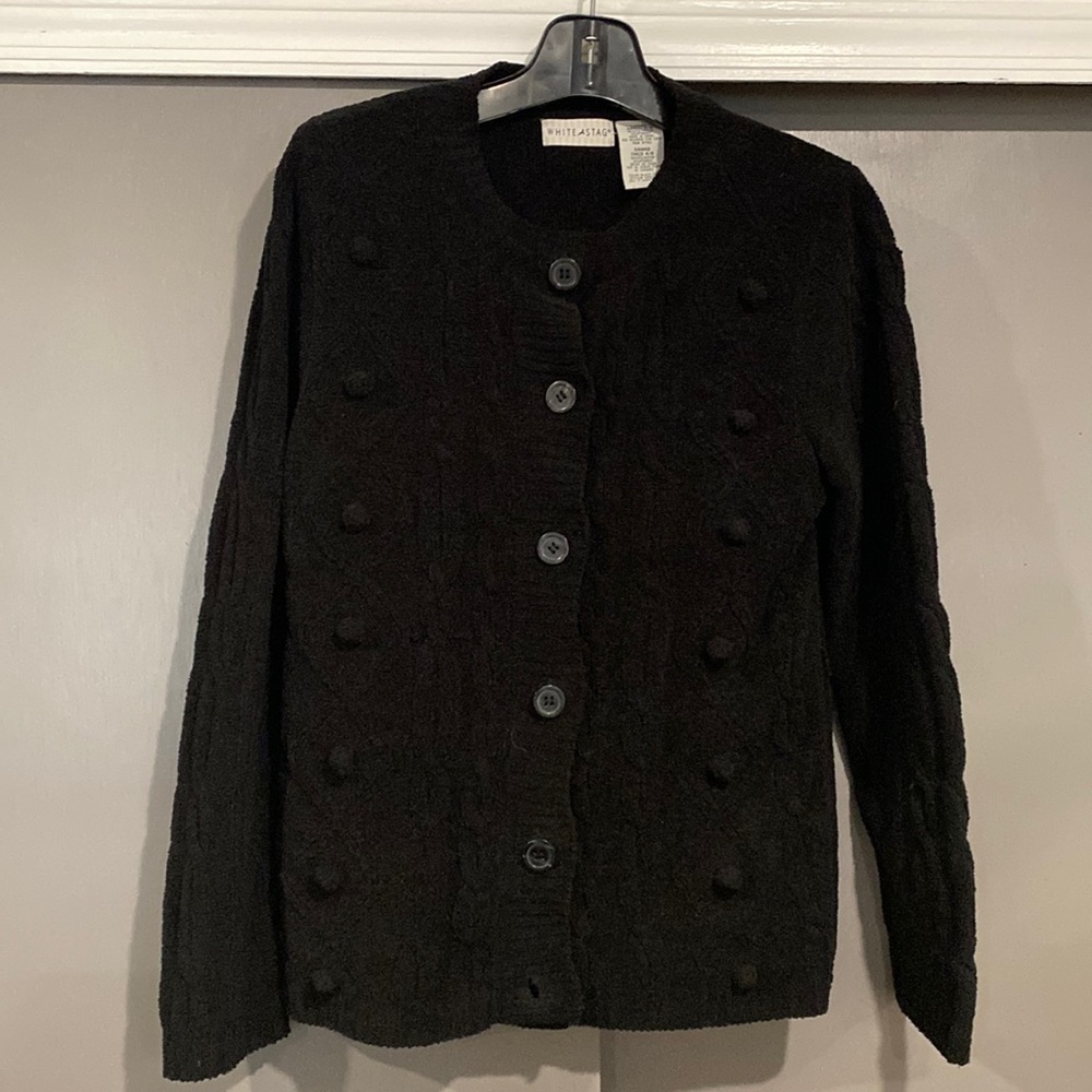 White stag, black sweater, ladies small
